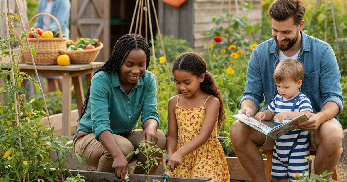 Children planting seeds in a community garden on a sunny day
