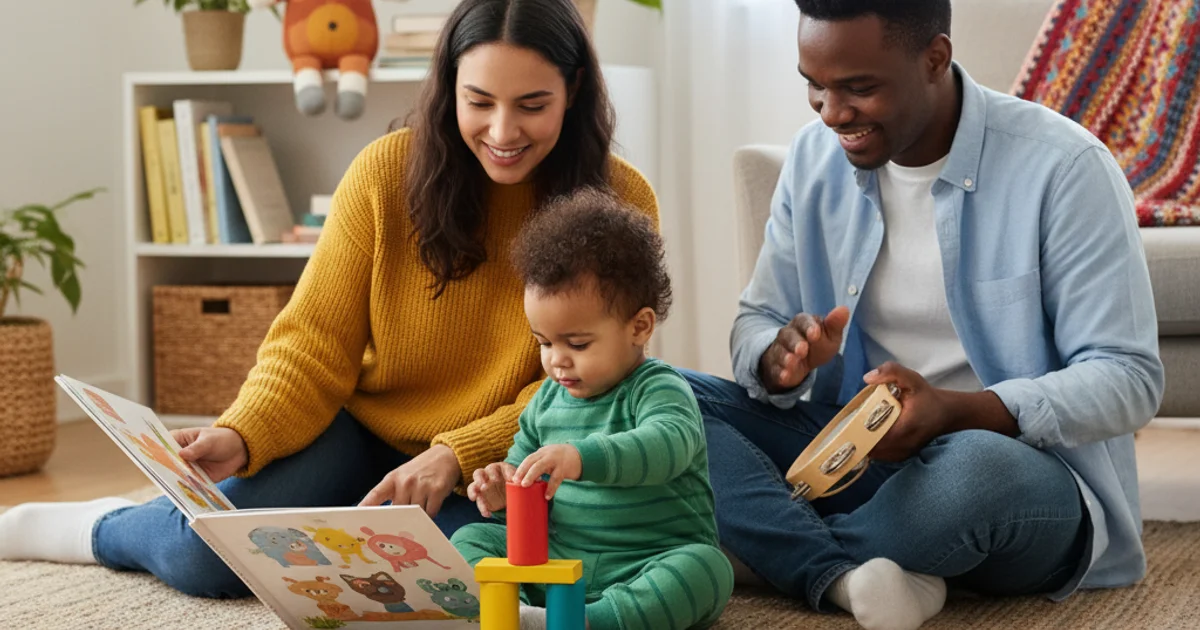 Child care professional working with a young child during a developmental assessment